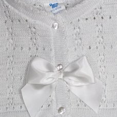 MC6031A- White: Baby Girls Knitted Bolero Cardigan With Bow (0-9 Months)